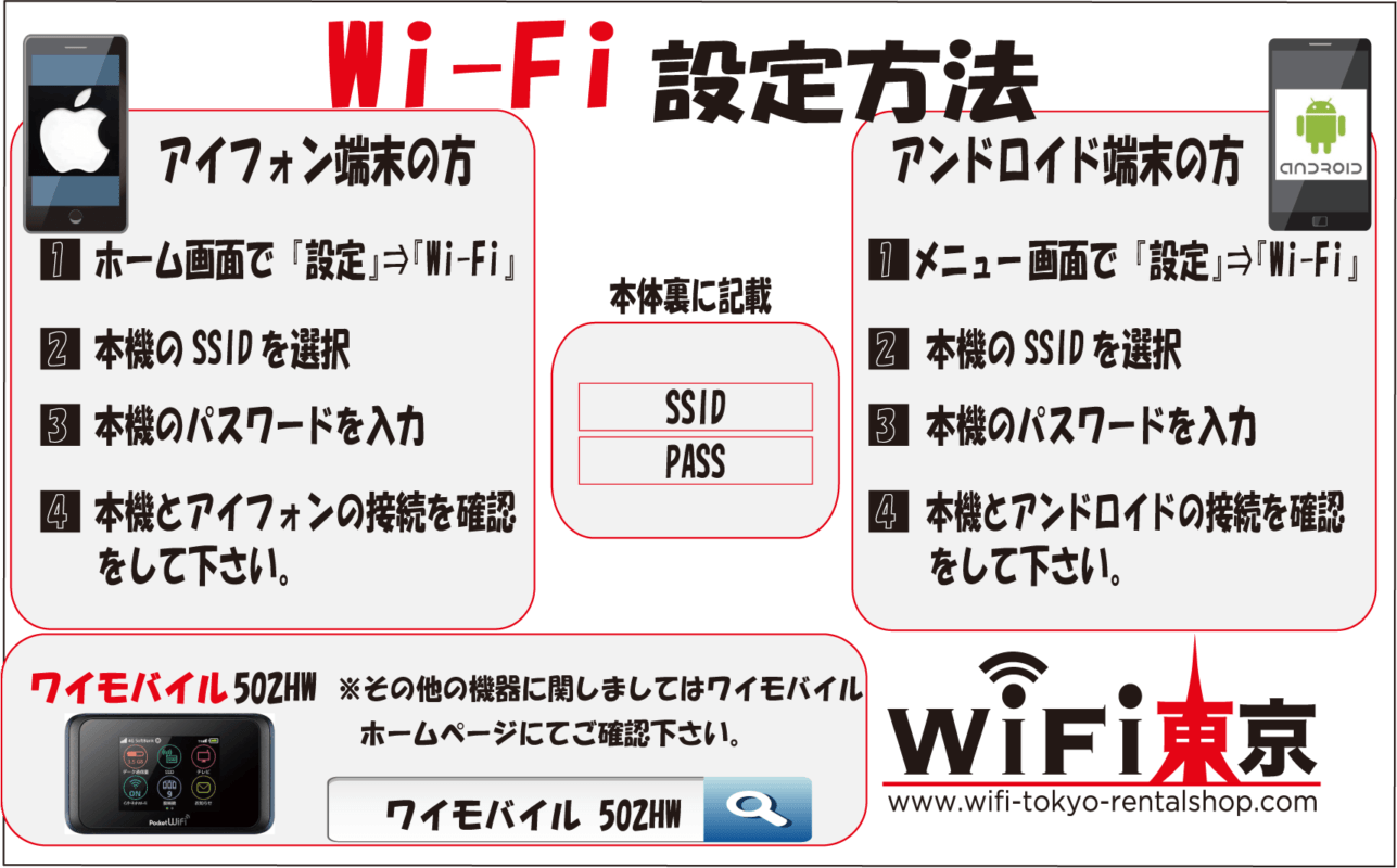 Wi Fiルーター Pocket Wifi 502hw の接続方法 Wifi東京レンタルショップ